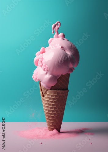 cloud concept cream blue summer art cream ice pink dessert ice. Generative AI.