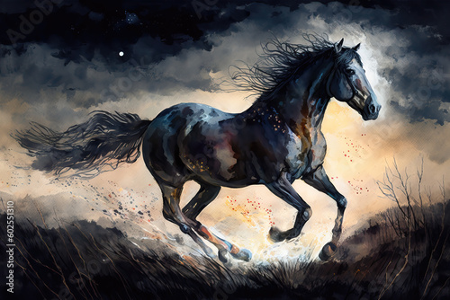 horse running  aquarelle style  ai generated