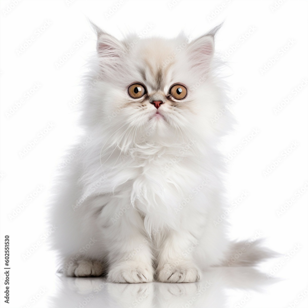 White Persian cat sitting in front. Ai illustration isolated of white background
