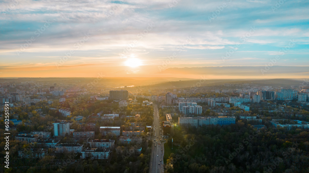 Obraz na płótnie Aerial drone view of Chisinau at sunset, Moldova w salonie