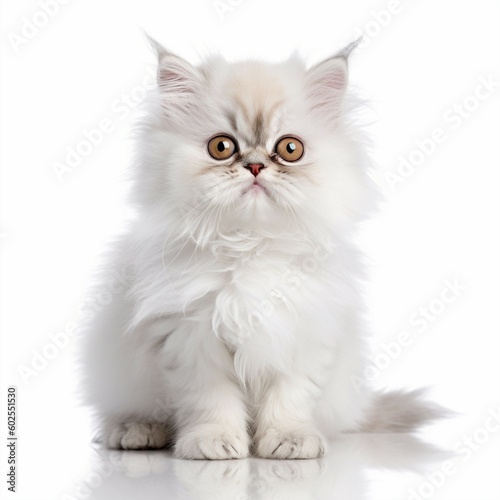 White Persian cat sitting in front. Ai illustration isolated of white background  © Mariia