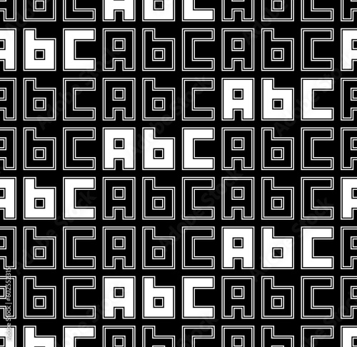 Surface pattern design with english letters. ABC word background. Alphabet beginning wallpaper. Back to school motif. Characters abstract. Lettering composition. Digital paper. Script art