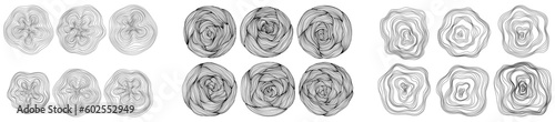 Abstract tree rings. Topographic map concept set. Collection for background. Thin black lines on white shapes.