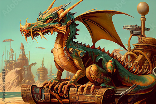 Fantasy huge mystical dragon, generative ai illustration © Maryna Olyak