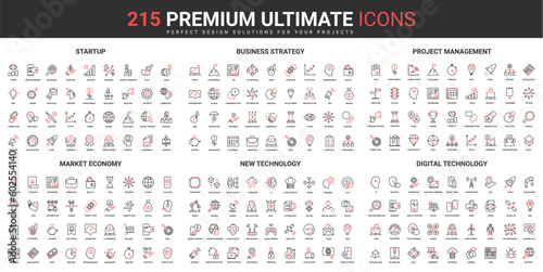 Business startup, project management, new digital technology color flat icons set vector illustration. Abstract symbols of market economy strategy, organization simple design for mobile and web apps