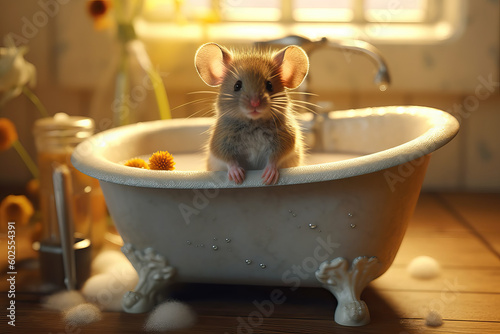 mouse sitting in bathtub, ai generated