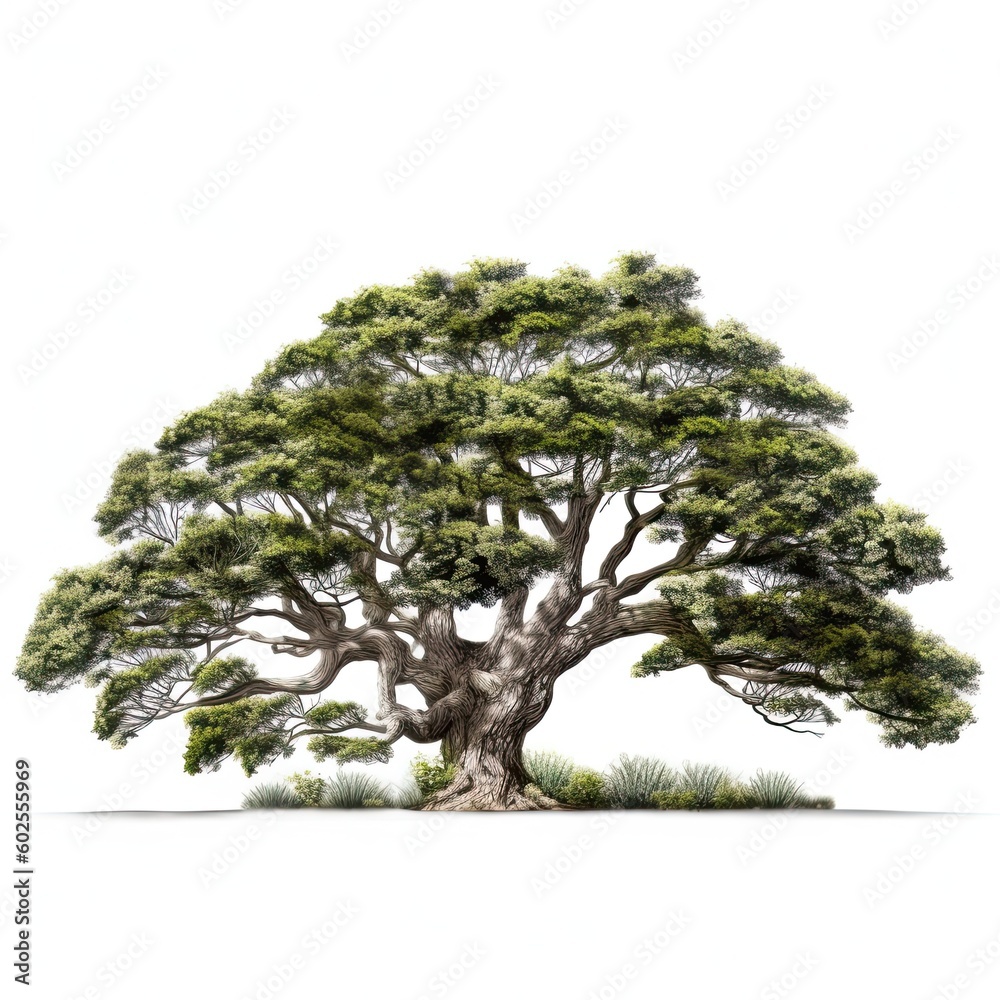 Detailed botanical illustration of a tree on a white background. Generative AI Detailed botanical illustration of a tree on a white background. Generative AI