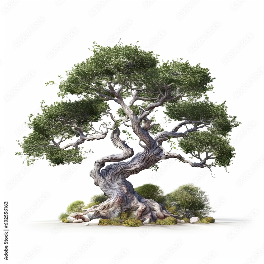 Detailed botanical illustration of a tree on a white background. Generative AI Detailed botanical illustration of a tree on a white background. Generative AI