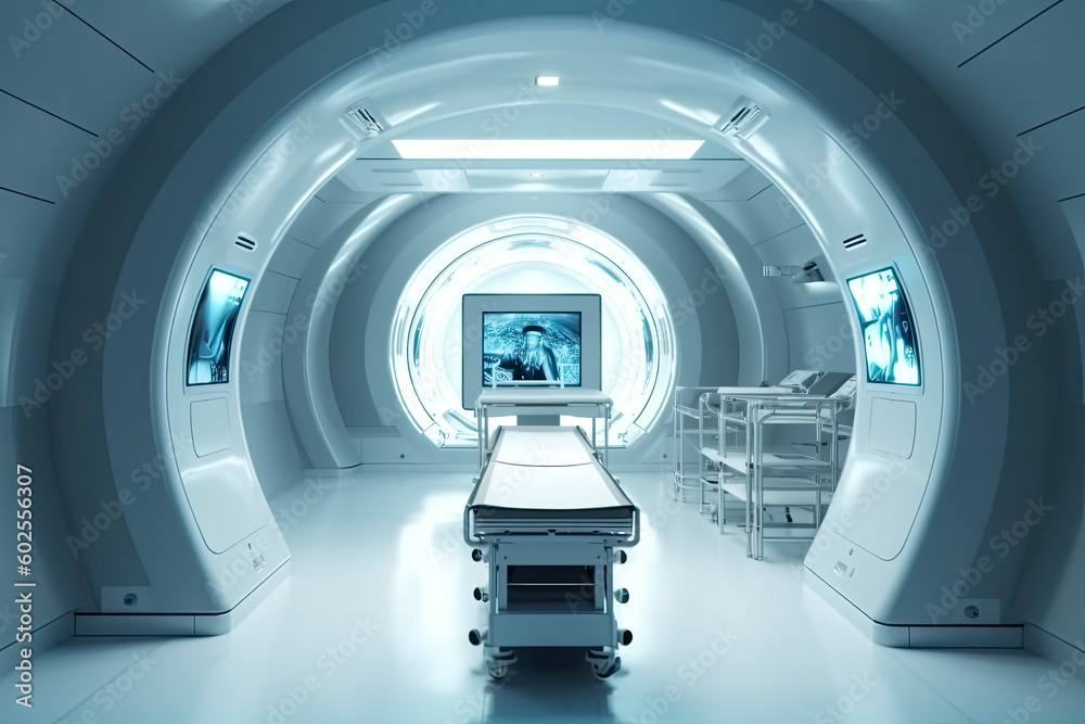 Image generated with AI. Machinery to carry out TAC test in the hospital clinic Image generated with AI. Machinery to carry out TAC test in the hospital clinic