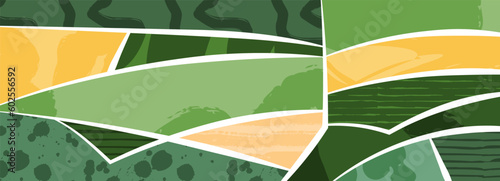 Abstract aesthetic eco green collage banner design. Organic nature shape vector illustration. Agriculture field horizontal vector illustration. Sustainable development concept, World environment day