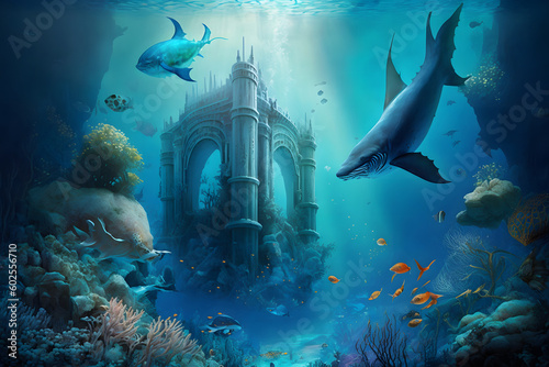 Underwater Ancient City Environtment, building or Architecture In Underwater