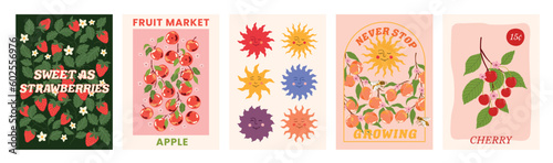 Orchard poster set sun flower berry