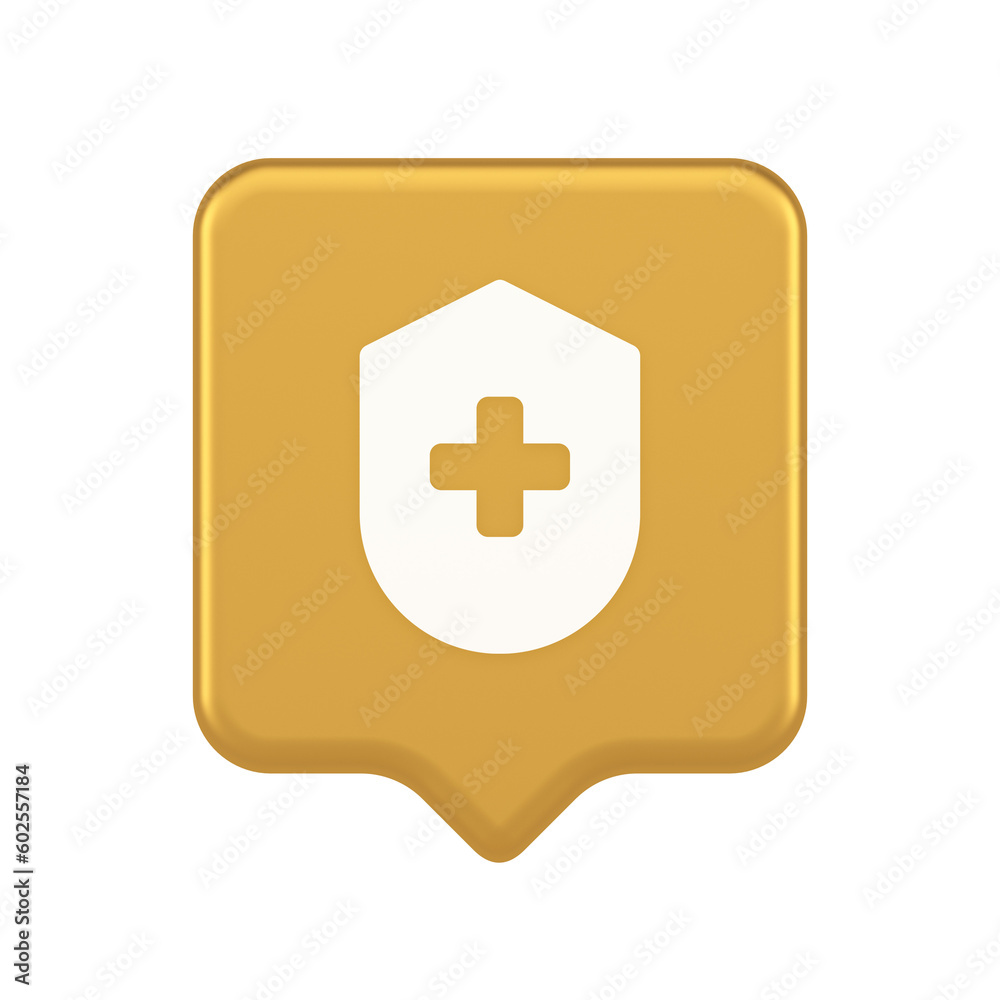 Fototapeta premium Medical secure shield check plus button approval confidential medicine protection 3d speech bubble icon
