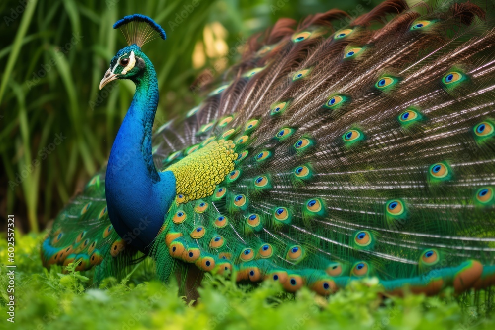 Fototapeta premium peacock with feathers out