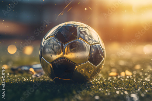 Focus on the details of modern gold soccer ball ai generated art Generative AI