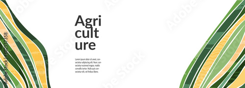 Green abstract agriculture field vector background. Agro banner template, farm presentation header. Horizontal layout with nature theme. Eco wavy shape, agri design. Field view with texture backdrop