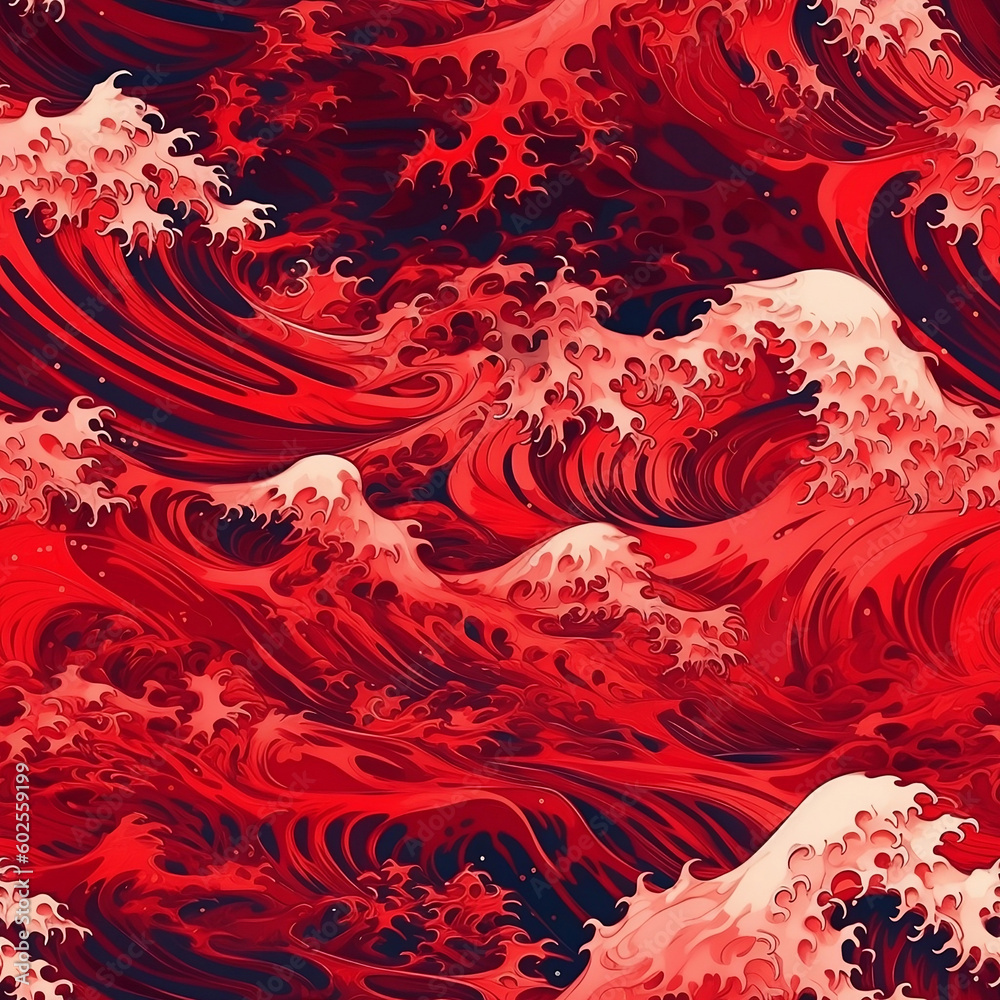 Great Wave off Kanagawa Seamless Pattern, generative AI