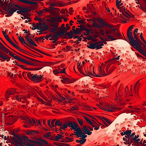 Stampa su tela Great Wave off Kanagawa Seamless Pattern, generative AI