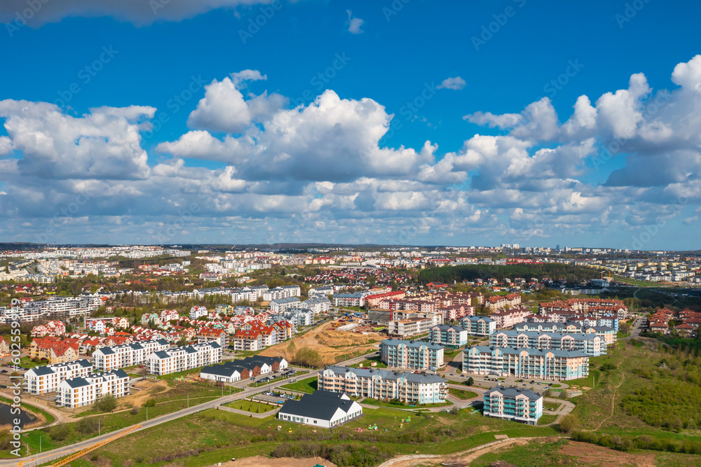Gdansk skyline with newly built apartments on a sunny day, Poland. - obrazy, fototapety, plakaty 