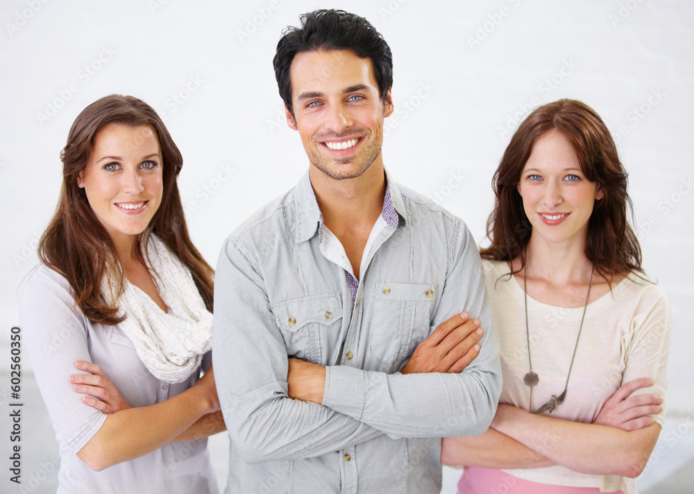 Portrait, group and business people with arms crossed for leadership in office workplace together. Smile, friends and employees standing with confidence, teamwork and collaboration in company. Portrait, group and business people with arms crossed for leadership in office workplace together. Smile, friends and employees standing with confidence, teamwork and collaboration in company.