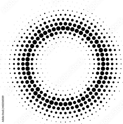 Halftone effect dotted frame. Isolated vector dotted gradient circle