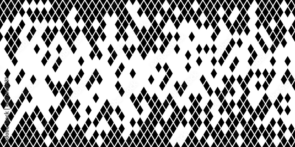 Harlequin seamless pattern in black and white colors. Argyle classic fabric design. Diamond or lozenge simple background. Joker geometric vector wallpaper. Venetian rhombus carnival ornament.