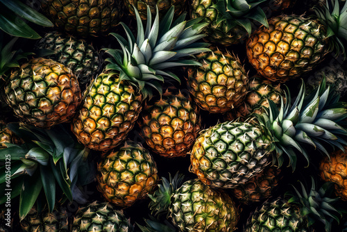 Fresh Pineapples, Top-View Close-Up Background