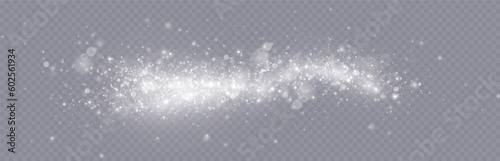Particles of white magic dust. Shining light particles.Christmas glitter particles. Light effect on a transparent background