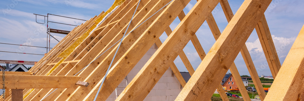 roof truss in construction of a new built house