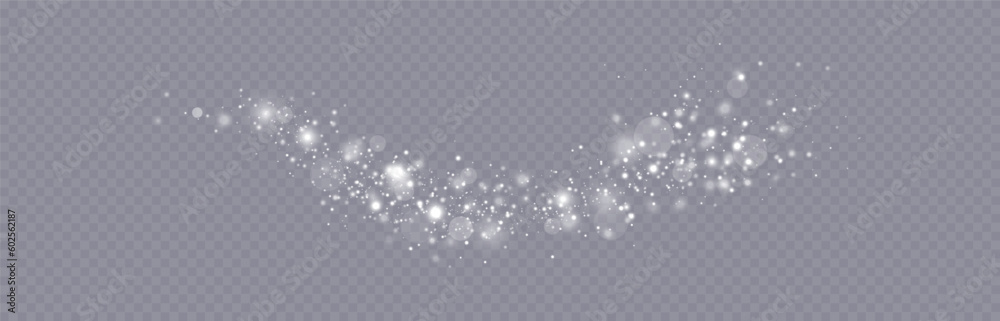 Particles of white magic dust. Shining light particles.Christmas glitter particles. Light effect on a transparent background Particles of white magic dust. Shining light particles.Christmas glitter particles. Light effect on a transparent background
