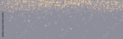 Golden glitter.Light effect.Glittering particles background. Gold dust on a transparent background.