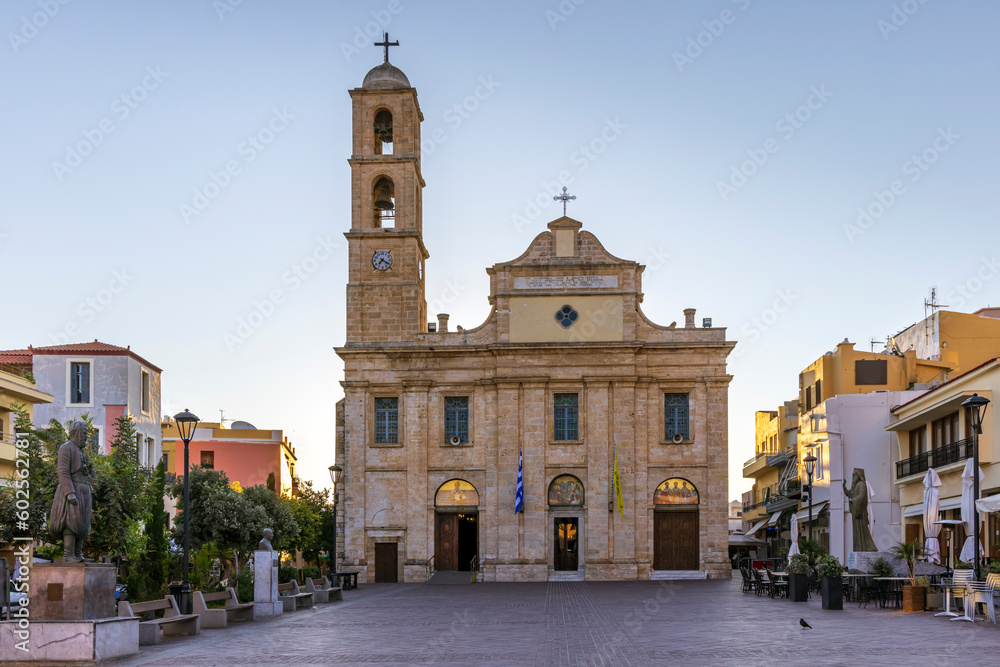 Athinagora Square and Orthodox Cathedral in the old town of Chania, Crete, Greece.