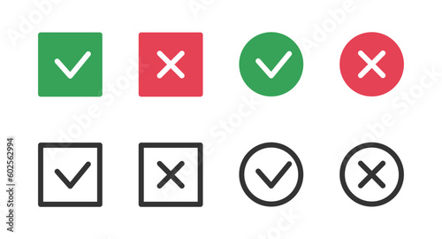Free Download Set of simple icons: green check mark and red cross. Vector illustration. - GFXLoad