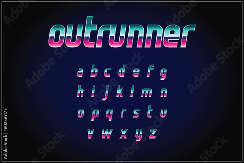 80's - 90's Retro Futurism Sci-Fi Font. Alphabet. Vector. Retro wave trend. Y2K Aesthetics. Retrowave.