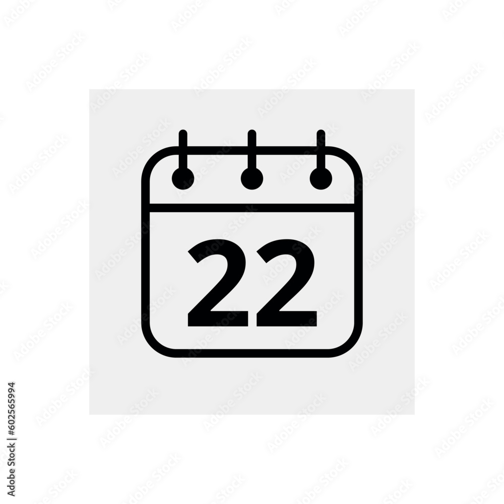 Calendar flat icon for websites and graphic resources. Vector illustration of calendar marking day 22. Calendar flat icon for websites and graphic resources. Vector illustration of calendar marking day 22.