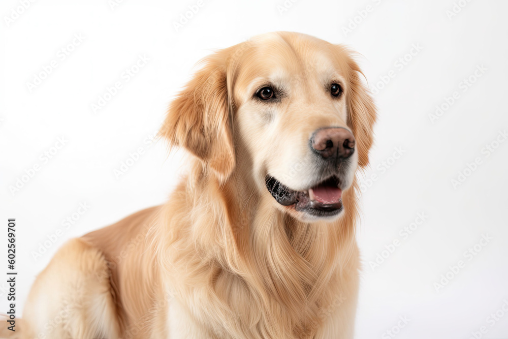 Portrait of golden retriever dog isolated on white background. Generative AI Portrait of golden retriever dog isolated on white background. Generative AI