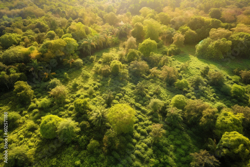 Generative ai aerial view of lush tropical jungle forest