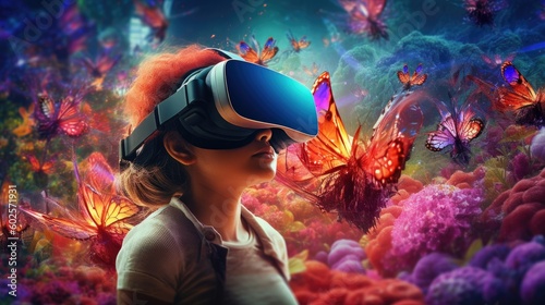 Virtual reality world in vibrant colors. Generative AI © piai