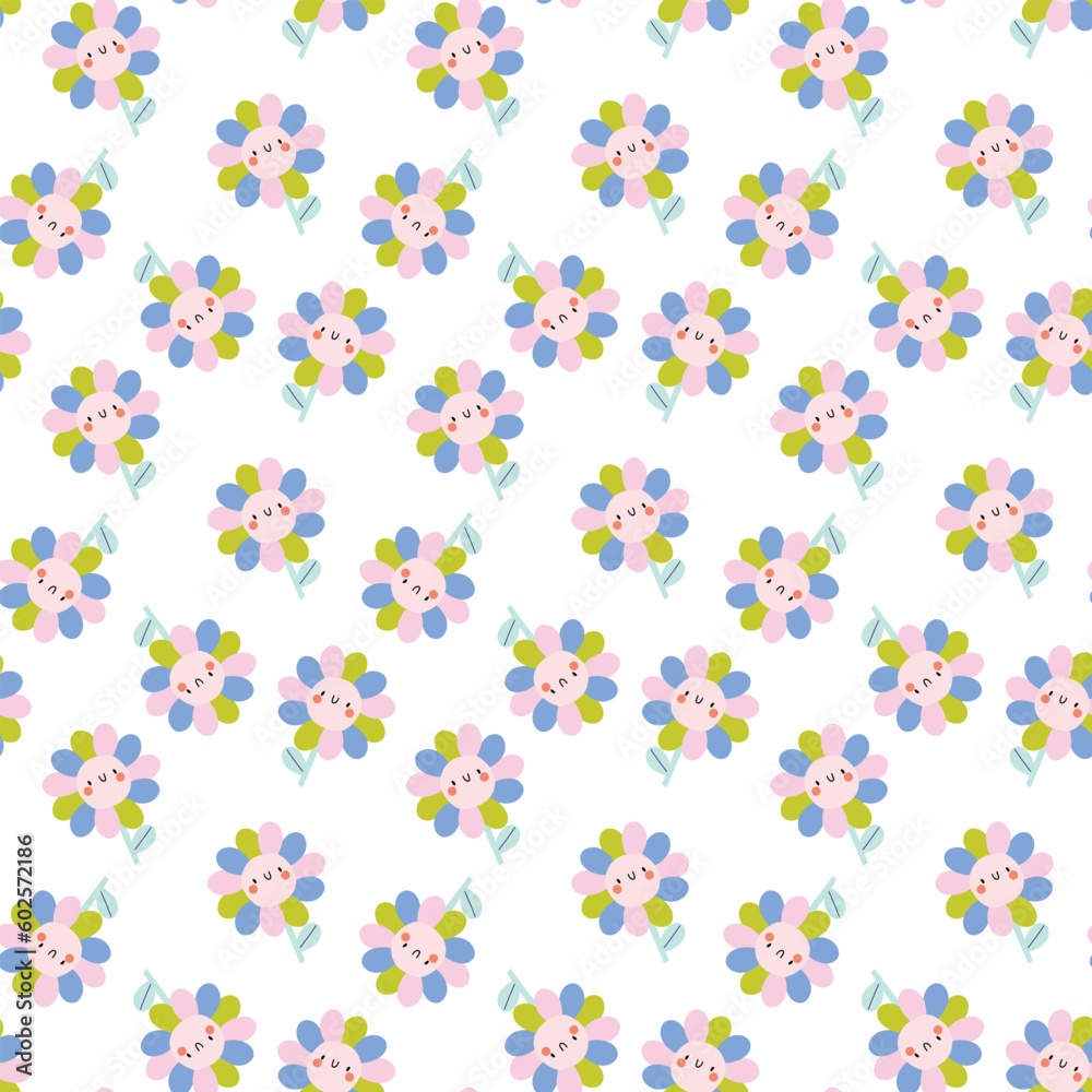 A pattern of flowers on a white background. Repeating pattern with floral character. Floral background. 