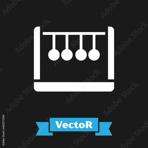 White Pendulum icon isolated on black background. Newtons cradle. Vector