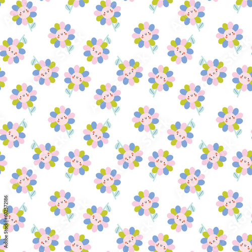 A pattern of flowers on a white background. Repeating pattern with floral character. Floral background. 
