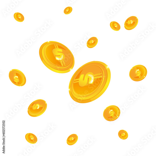 Cartoon flying coins. White background isolated.