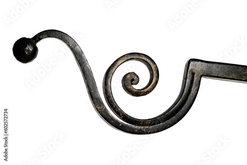 closeup forged wrought iron curtain bar finial