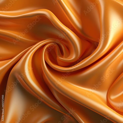 Orange silk fabric background texture abstract pattern. Luxury satin cloth 3d rendering. Generative Ai.