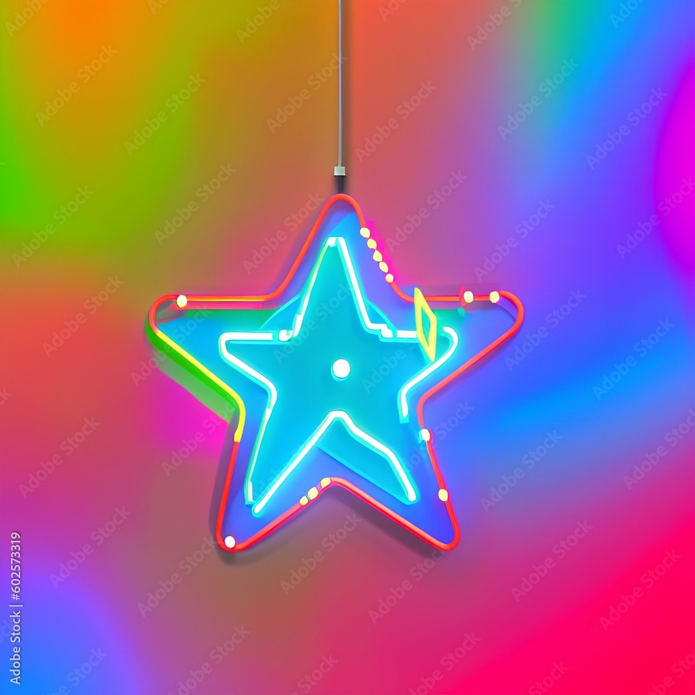 Flying star neon sign. Bright neon sign at night - generative ai Flying star neon sign. Bright neon sign at night - generative ai