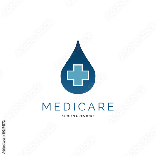 Water Drop Medical, Hospital or Cross Plus Icon Vector Logo Template Illustration Design