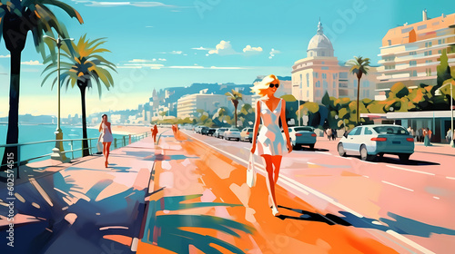 Illustration of beautiful view of the city of Nice, France photo