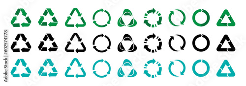 Print op canvas Recycling arrow symbol collection. Set of recycle arrow icons