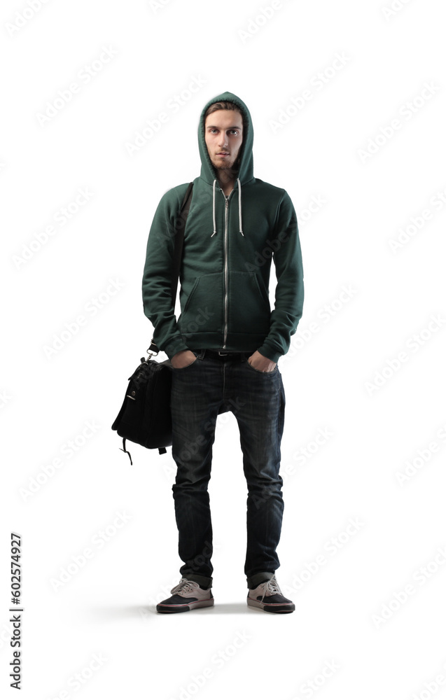 full length of young man on white background full length of young man on white background