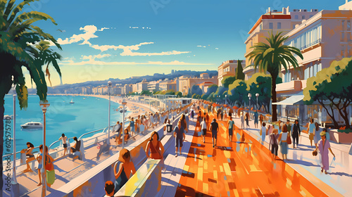 Illustration of beautiful view of the city of Nice, France